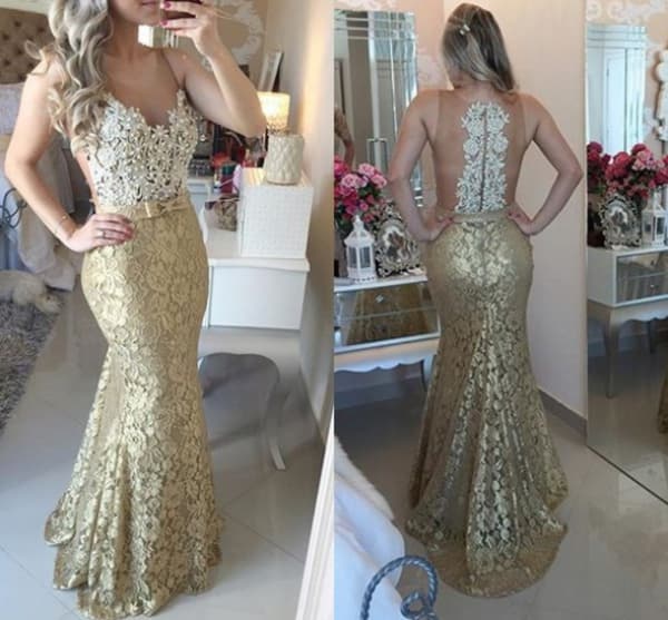 Vestido para o Natal 2025 | Dicas e Modelos 18 vestido para natal de renda dourado